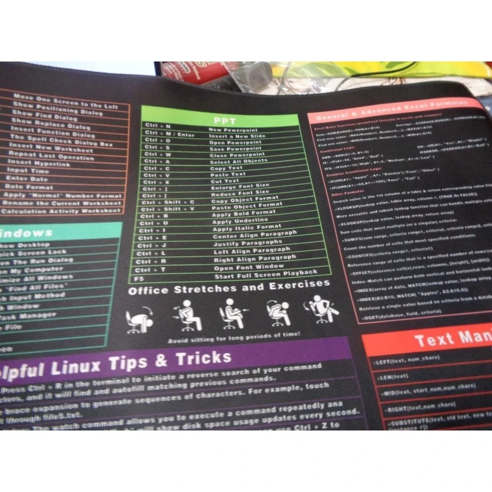 Excel Office Word PowerPoint Shortcut Key Mouse Pad Large Size Computer Mat NIP